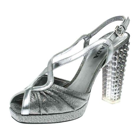 prada silver and black heels|Prada silver slingbacks.